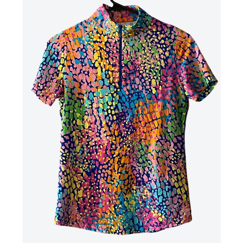 Ibkul Women's XS Short Sleeve 1/4 Zip UPF 50+ Multicolor Geometric Golf Top